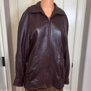 Verici 100% Genuine Leather Jacket Burgundy Zip Front Classic Coat Women